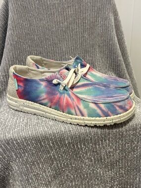 Hey Dude Wendy Canvas Stretch Slip-On Sneakers | Tie-Dye in Pink, Blue, Green